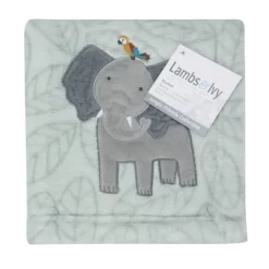 Lambs & Ivy Jungle Friends Appliqued Fleece Nursery Baby Blanket - Elephant -Lambs & Ivy GUEST 0066f998 e7f8 448c a314 50de999a999a