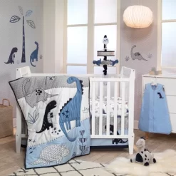 Lambs & Ivy Baby Dino 100% Cotton Blue/White/Gray Dinosaur Fitted Crib Sheet -Lambs & Ivy GUEST 01b23775 e304 4a0d 9e5f 55e5cbfa7d12