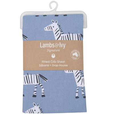 Lambs & Ivy Signature Zebra Blue Organic Cotton Breathable Fitted Crib Sheet 2 Lambs & Ivy Signature Zebra Blue Organic Cotton Breathable Fitted Crib Sheet - Image 2