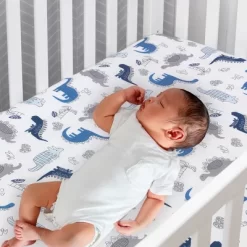 Lambs & Ivy Baby Dino Blue/White Dinosaur Nursery 6-Piece Crib Bedding Set