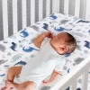 Lambs & Ivy Baby Dino 100% Cotton Blue/White/Gray Dinosaur Fitted Crib Sheet