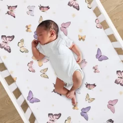 Lambs & Ivy Butterfly Dreams Breathable 100% Cotton Fitted Baby Crib Sheet
