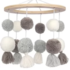 Lambs & Ivy Signature Pom Pom Musical Baby Crib Mobile - White/Gray