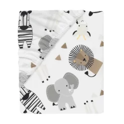 Lambs & Ivy Jungle Safari 100% Cotton White/Gray Elephant/Lion Fitted Crib Sheet -Lambs & Ivy GUEST 57b2ce8e fac9 411d 974f cf3e9a8c88fe 1