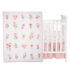 Lambs & Ivy Little Garden 3-Piece Embroidered Floral Baby Crib Bedding Set