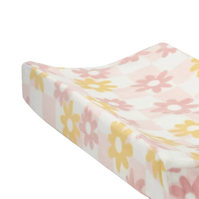 Lambs & Ivy Daisy Dreams Changing Pad Cover - Pink/White Checkered Soft Luxury 2 Lambs & Ivy Daisy Dreams Changing Pad Cover - Pink/White Checkered Soft Luxury - Image 2