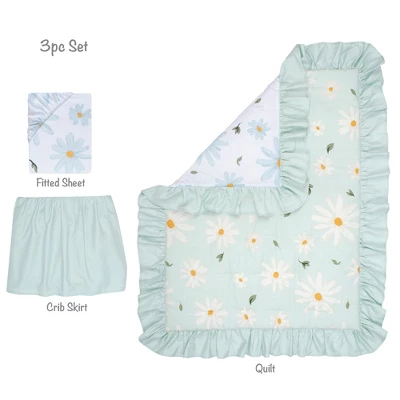 Lambs & Ivy Sweet Daisy Blue/White 3-Piece Floral Baby Crib Bedding Set 5 Lambs & Ivy Sweet Daisy Blue/White 3-Piece Floral Baby Crib Bedding Set - Image 5