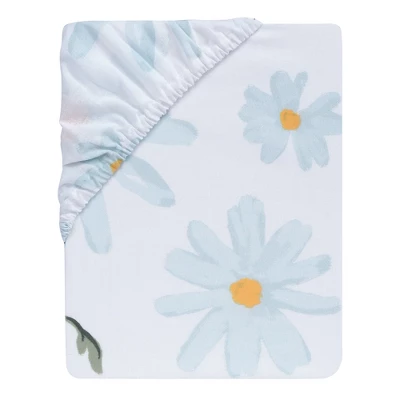 Lambs & Ivy Sweet Daisy 100% Cotton White/Blue Floral Baby Fitted Crib Sheet 2 Lambs & Ivy Sweet Daisy 100% Cotton White/Blue Floral Baby Fitted Crib Sheet - Image 2