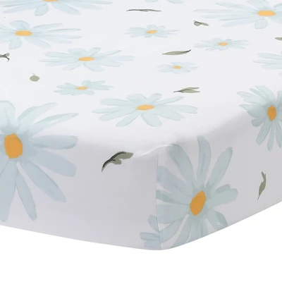 Lambs & Ivy Sweet Daisy 100% Cotton White/Blue Floral Baby Fitted Crib Sheet 5 Lambs & Ivy Sweet Daisy 100% Cotton White/Blue Floral Baby Fitted Crib Sheet - Image 5