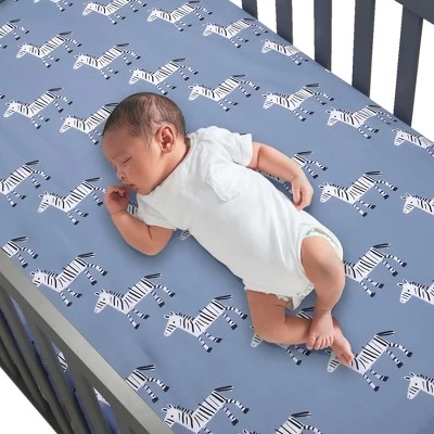Lambs & Ivy Signature Zebra Blue Organic Cotton Breathable Fitted Crib Sheet 1 Lambs & Ivy Signature Zebra Blue Organic Cotton Breathable Fitted Crib Sheet