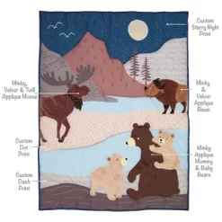 Lambs & Ivy Big Sky Blue/Brown Woodland Animals 4-Piece Baby Crib Bedding Set