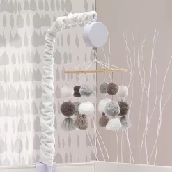 Lambs & Ivy Signature Pom Pom Musical Baby Crib Mobile - White/Gray -Lambs & Ivy GUEST ac650135 7e22 4fa5 9b63 f4b96d2d37c1