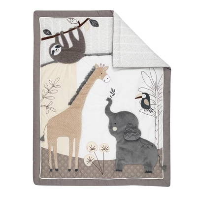 Lambs & Ivy Baby Jungle Animals 4-Piece Gray/White/Taupe Crib Bedding Set 2 Lambs & Ivy Baby Jungle Animals 4-Piece Gray/White/Taupe Crib Bedding Set - Image 2