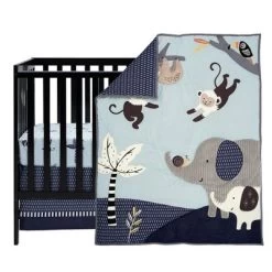 Lambs & Ivy Jungle Party 3-Piece Elephant/Monkey Baby Crib Bedding Set