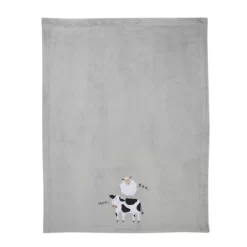 Lambs & Ivy Baby Farm Cow/Sheep Appliqued Gray Luxury Fleece Baby Blanket