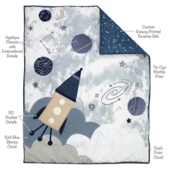Lambs & Ivy Sky Rocket 5-Piece Blue Galaxy/Space Nursery Baby Crib Bedding Set