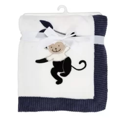 Lambs & Ivy Jungle Party White/Navy Monkey Soft Fleece Baby Blanket -Lambs & Ivy GUEST c13f34de 11fa 4aea 9cd0 98bea37a7ebd
