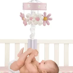 Lambs & Ivy Daisy Dreams Musical Baby Crib Mobile Soother Toy - Pink/White