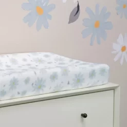 Lambs & Ivy Sweet Daisy White/Blue Flowers Changing Pad Cover -Lambs & Ivy GUEST cd509774 9b64 415c 964e a0c2ec63fe8e