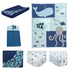 Lambs & Ivy Oceania 6-Piece Baby Crib Bedding Set - Blue Ocean, Nautical, Aquatic, Whale, Octopus Theme -Lambs & Ivy GUEST d7b2252a 2c75 4653 aed9 14770fc57d71