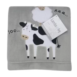 Lambs & Ivy Baby Farm Cow/Sheep Appliqued Gray Luxury Fleece Baby Blanket -Lambs & Ivy GUEST d82f26a7 9a73 459c 9c2a 9a26b5134ac0