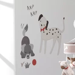 Lambs & Ivy Bow Wow Gray/Beige Dog/Puppy With Doghouse Wall Decals/Stickers