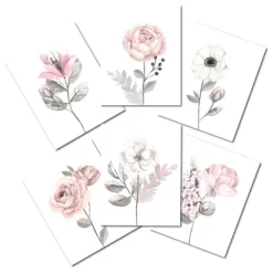 Lambs & Ivy Watercolor Floral Unframed Nursery Child Wall Art 6pc - Pink/Gray