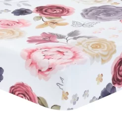 Lambs & Ivy Secret Garden Floral Cotton Baby Fitted Crib Sheet - White -Lambs & Ivy GUEST fbe880b1 3a7f 4e8c 8ba8 6a1e09c76caa